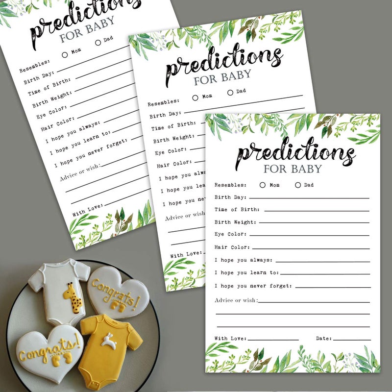 Giftideaworkshop 25 Greenery Advice and Prediction Cards for Baby Shower Game, New Mom and Dad Card or Mommy and Daddy To Be for Girl or Boy Babies, New Parent , Fun Gender Neutral Shower Party Favors. - Image 4